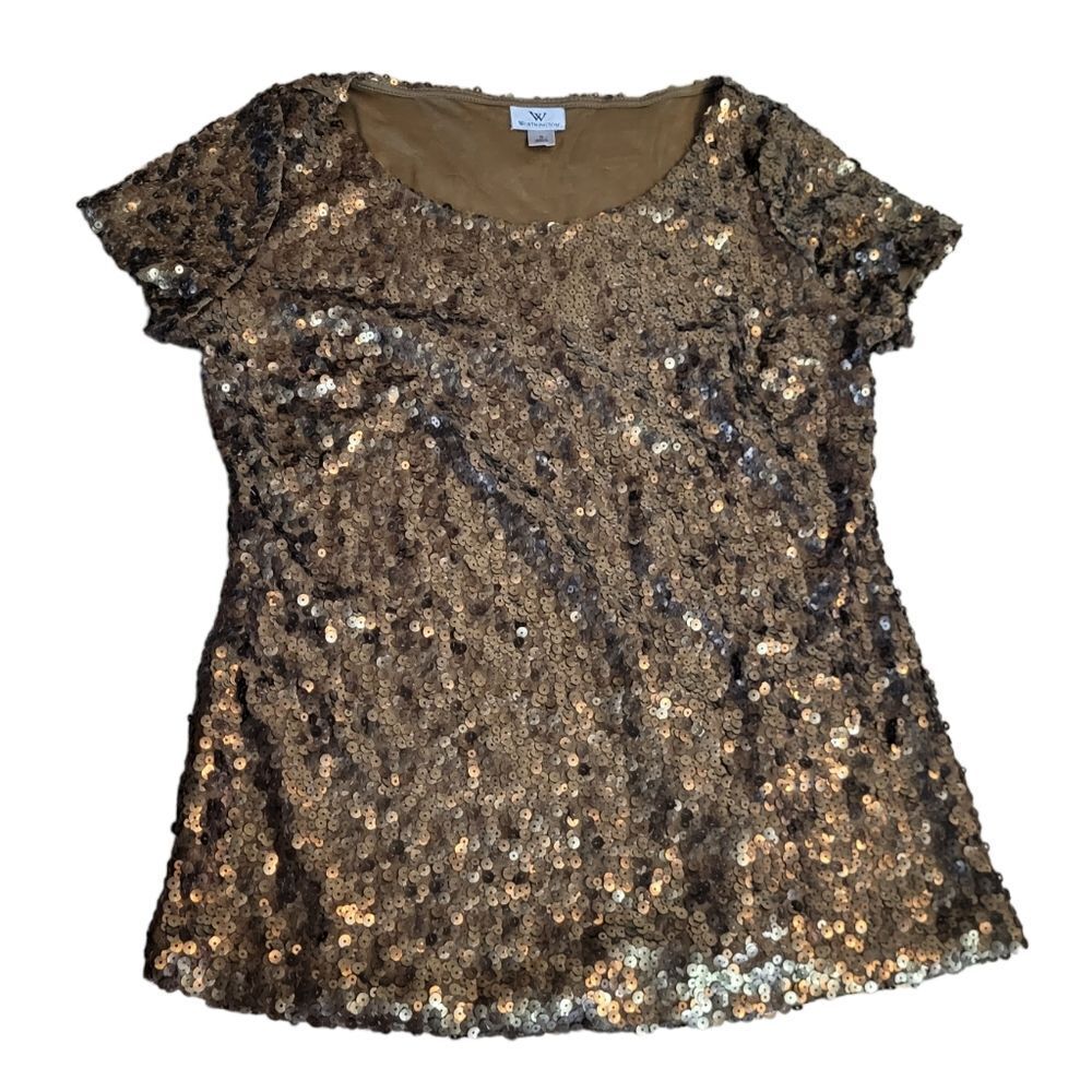 Worthington Vintage Gold Sequin T-Shirt - Size S BOOM